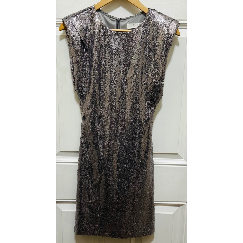 ASTR The Label Silver Sequin Mini Dress‎ Women's Size S - Picture 3 of 5